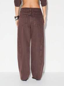 KIZN Wide Leg High Rise Vintage Wash Denim Jeans For Women - Relaxed Fit Casual Pants With Classic Five Pocket Design - Brown - View 2