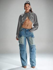 Denimoi Camisa abotonada con cuello corto y súper recortada - Gris Claro - Ver 4
