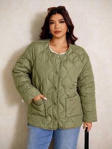 Elaquor Plus Size Winter Coats - Olive Green - View 5