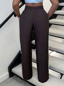 Alexandranx Drawstring Waist Nylon Contrast Panel Wide Leg Tracksuit Bottoms Only Spring Airport, Casual The Book Shop Christmas Fall Autumn Winter - Brown - View 6