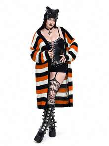 Whyspr New Versatile Casual Multi-Color Loose Fit Long Sleeve Long Cardigan Sweater - Multicolor - View 4