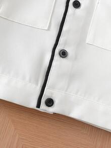 2pcs/Set Girls' Colorblock Short Blazer Jacket + Pleated Mini Skirt Outfit - Black and White - View 5