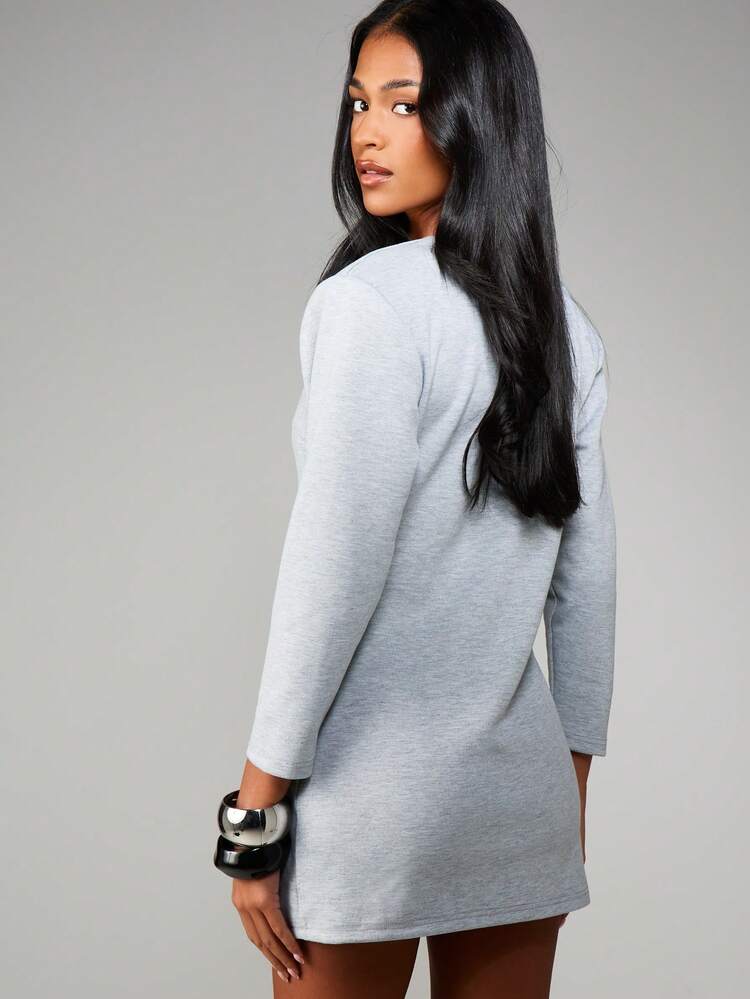 MISSGUIDED Robe mini à manches longues et col en V, style Sweat-shirt-shirt décontracté, confort d'hiver