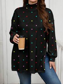 EMERY ROSE 大码休闲简约高领长款T恤，春秋季 - 彩色 - 查看 1