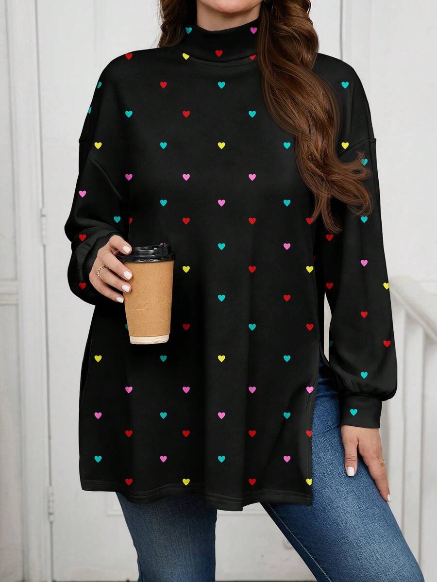 EMERY ROSE 大码休闲简约高领长款T恤，春秋季 - 彩色 - 查看 1