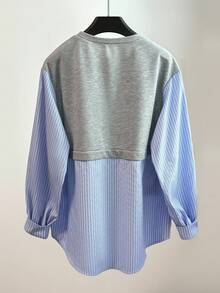 Franclia 女式圆领长袖条纹印花拼布运动衫，秋季服装 - 彩色 - 查看 2