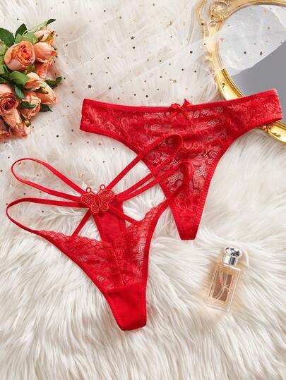 2件套女士纯色蕾丝性感丁字裤