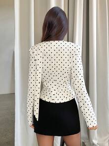 Aloruh Áo blazer nữ thanh lịch họa tiết chấm bi, thích hợp mặc đi làm, mùa thu, dành cho tất cả phụ nữ. Áo blazer nữ mùa thu đông, phong cách thanh lịch, phù hợp cho giáo viên, đi học. Áo khoác dáng ôm cổ chữ V sâu với dây buộc riêng, thanh lịch và đơn giản, lãng mạn, thích hợp cho đi làm hoặc hẹn hò, họa tiết chấm bi đen trắng. - trắng - Xem 3