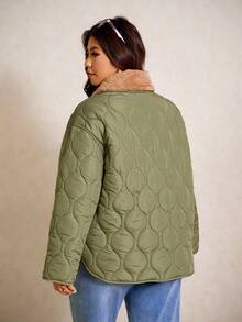 Elaquor Plus Size Winter Coats - Olive Green - View 2