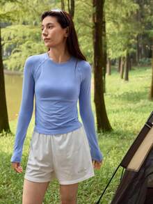 In My Nature Camiseta de manga larga con cuello redondo y rayas para mujer, para actividades al aire libre - Azul - Ver 5