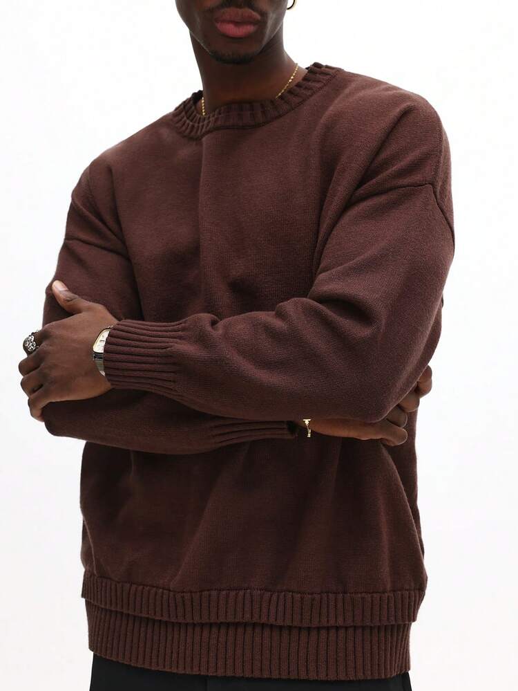 Crew Neck Knit Sweater With Ribbed Trim