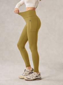 OutZeal Women Moisture Wicking Quick Dry Tummy Control Zip Pocket Yellow Outdoor Legging Hiking Camping - Mustard Yellow - View 8