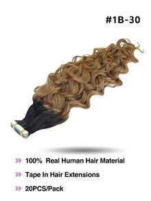 Extensiones de cabello con cinta de onda de agua, cabello humano Remy #1B/30 natural y marrón, 20 piezas 50G, extensiones de cabello virgen, extensiones de cabello real - S1/30 - Ver 3