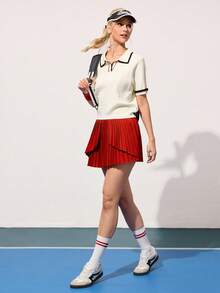 Easithlete Women's Regular Fit Short Sleeve Polo Sweater - White - View 7