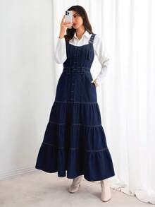 Selianne 女士休闲牛仔连衣裙，适合日常穿着 - 藍色 - 查看 6