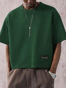STYNVO Áo thun nam cổ tròn rộng rãi họa tiết chữ - Màu xanh lá cây đậm - Xem 1