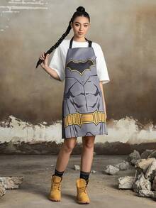 BATMAN X SHEIN 1件装 Cos 围裙，经典黑色图案，防水防油材质，舒适柔软，厨房烘焙必备，男女皆宜 - 黑色 - 查看 2