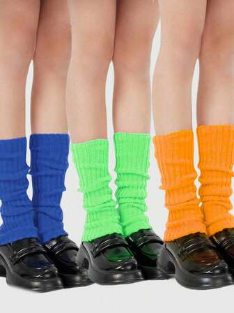 Kawaii 3 Paar zufällige Farbe gestrickte Beinwärmer, Punk minimalistischer Stil in Pink, Rot, Burgunderrot einfarbig, hochwertige Beinwärmer, JK Schulstil Beinwärmer, vielseitig einsetzbare gestrickte Beinwärmer für den Alltag