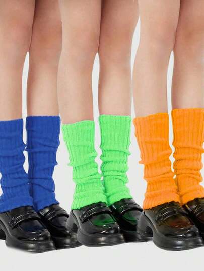 Kawaii 3 Paar zufällige Farbe gestrickte Beinwärmer, Punk minimalistischer Stil in Pink, Rot, Burgunderrot einfarbig, hochwertige Beinwärmer, JK Schulstil Beinwärmer, vielseitig einsetzbare gestrickte Beinwärmer für den Alltag