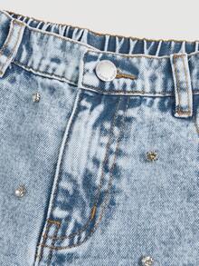 Girlism Pantalones cortos vaqueros sueltos y desgarrados de diseño con cristales en 3D, estilo casual y cómodo de moda vintage Y2K para adolescentes, ideal para uso diario en invierno y otoño, y para festivales y streetwear - Azul - Ver 4