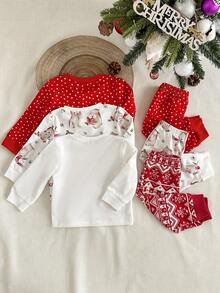 SHEIN 6pcs Baby Girls Cute Bear Print Long Sleeve Sweatshirt And Pants Set, Autumn/Winter - Multicolor - View 2