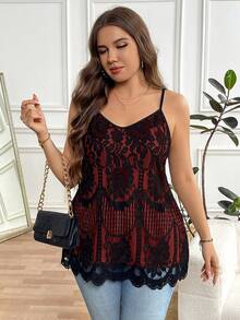 Reflora Plus Size Elegant Commuter Lace Camisole - Burgundy - View 6