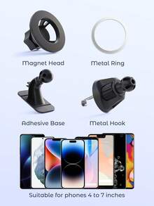 Teckwe Magsafe车载支架，强力磁铁，车载磁吸手机支架，车载手机支架，仪表盘安装式手机支架，男女通用车载配件，兼容 17/16/15/14 - 黑色 - 查看 5