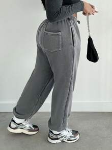 Alexandranx Washed Drawstring Waist Joggers Spring Vacation Casual Airport Summer Active Graduation, Teacher Outfits For Women, Back To School Fall, Autumn, Winter Christmas - Dark Grey - View 5