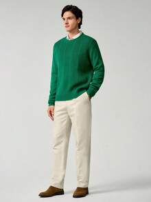 RONVEXI Men's Casual Everyday Commute Solid Color Pullover Sweater, Autumn/Winter - Green - View 4