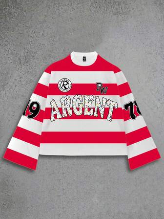 Street Life T-shirt décontracté pour hommes avec imprimé blocs de couleurs, rayures et lettres, automne