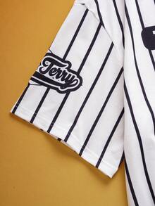 TOM & JERRY X SHEIN Ensemble t-shirt à manches courtes col V et short imprimé rayures et dessins animés, décontracté pour homme, été