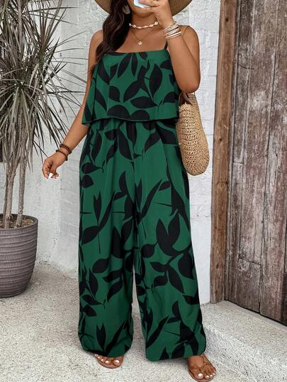 SHEIN VCAY Plus Size Casual Vacation Floral Print Jumpsuit