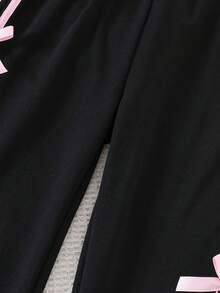 2 件套女童休闲蝴蝶结运动衫和裤子套装，轻便春夏装 - 黑色 - 查看 4