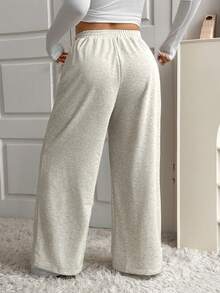 SHEIN CURVE+ Plus Size Women's Grey V-Waist Wide Leg Casual Lounge Pants, Autumn/Winter Baggy