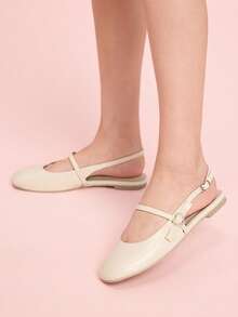 CUCCOO DOLLMOD 杏色 PU 玛丽珍平底鞋，带扣带，时尚可爱，适合女孩，舒适