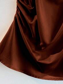 Franclia 米色吊带背心腰部单侧荷叶边装饰简约时尚吊带背心女士 - 咖啡棕 - 查看 3