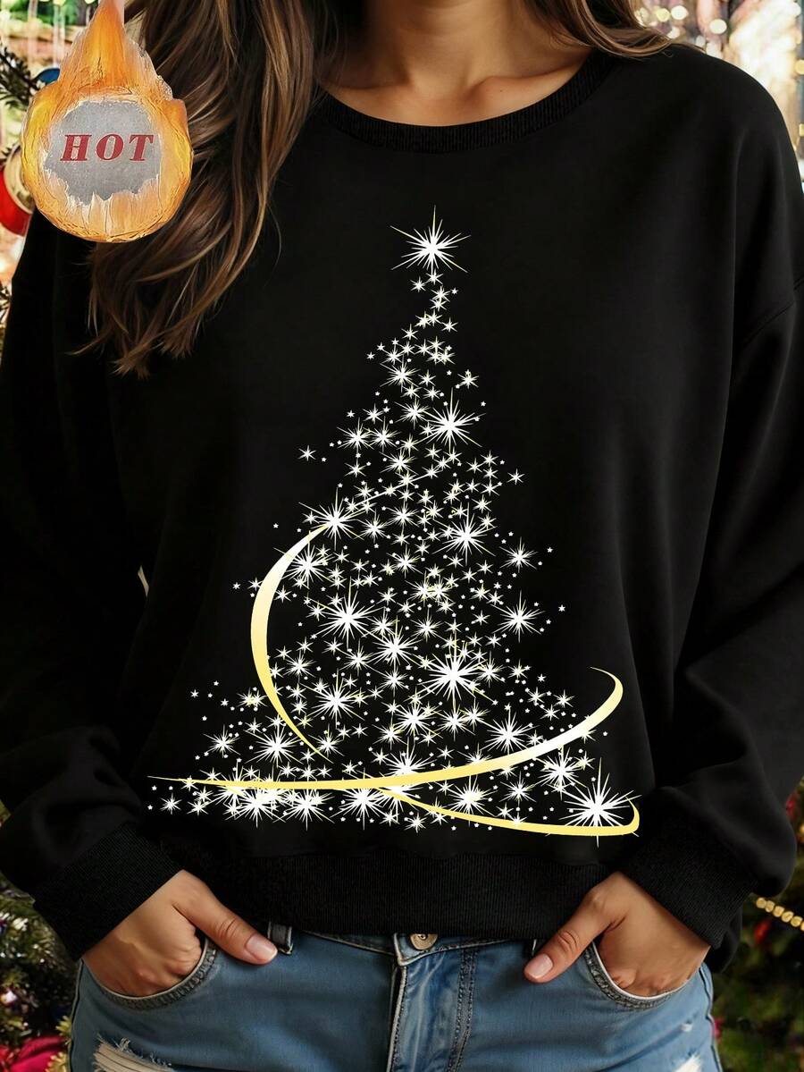 SHEIN LUNE Popular Christmas Element Women's Drop Shoulder Crew Neck Sweatshirt - Multicolor - View 1
