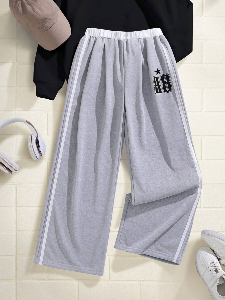 Explorewe Tween Girls' Casual Side Stripe Sweatpants - Grey - View 1