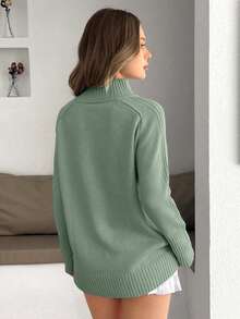 RueChic Women Baby Blue High Neck Cozy Sweater