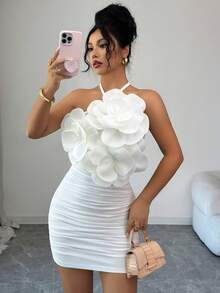 Rafferiza 女式褶饰花卉无袖迷你紧身连衣裙