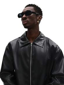 SUMWON 男式短款哈灵顿夹克，带纹理衣领细节，秋冬外套 - 彩色 - 查看 4