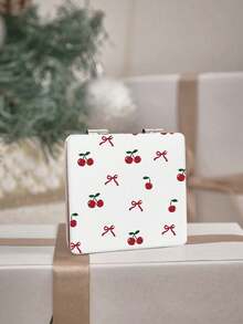 ROMWE Kawaii 1 chiếc gương trang điểm vuông in hình nơ và trái tim màu hồng, gương cầm tay di động dành cho bé gái (Họa tiết được sắp xếp ngẫu nhiên) - Đỏ và trắng - Xem 3