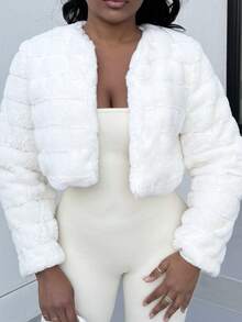 Alexandranx Chaqueta corta abierta de peluche para cita nocturna en otoño/invierno