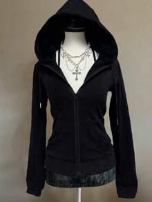 Attitoon Áo nỉ dài tay rộng rãi in hình chữ thập Punk cổ điển thoải mái cho nữ, thoải mái cho mùa thu/đông - màu đen - Xem 2