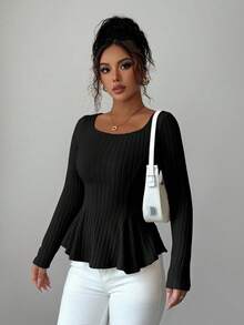 Selianne Women's Casual Solid Color Twist Back Long Sleeve T-Shirts - Black - View 8