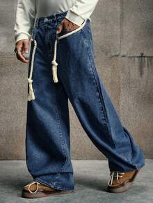 AXEPEAK Men's Washed Loose Casual Drawstring Pants, And Stylish - Blue - View 4