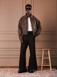 SUMWON 男士喇叭阔腿裤，侧开衩设计，宽松版型休闲裤，适合街头时尚 - 黑色 - 查看 5