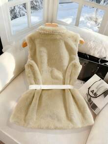 Franclia 秋冬新款时尚女士人造毛皮背心 - 卡其色 - 查看 2