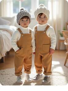 男婴可爱灯芯绒吊带裤，百搭秋冬 - 駝色 - 查看 1