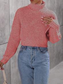 Calvaya 女士休闲高领短款毛衣，秋冬 - 橘色 - 查看 5